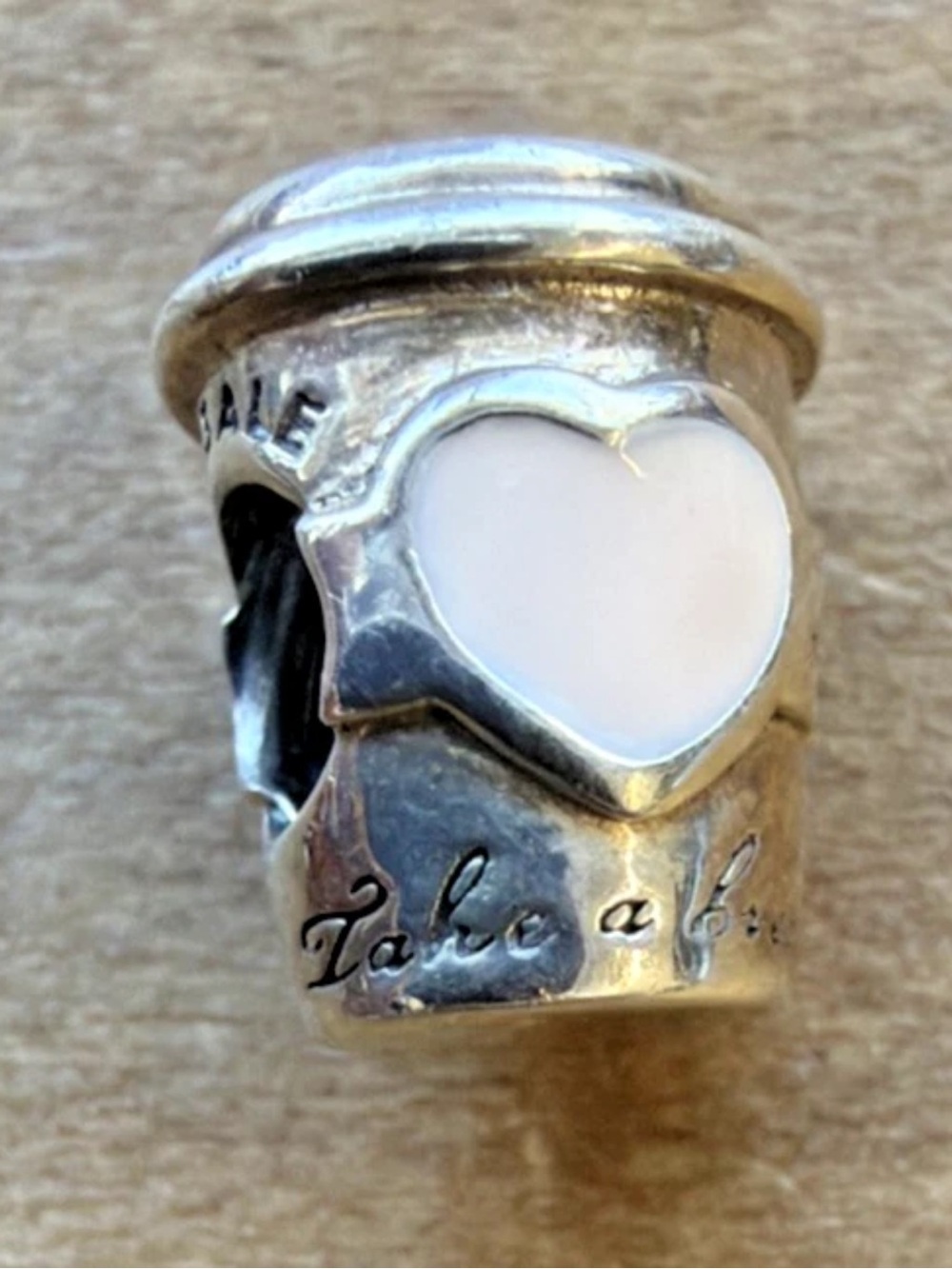 Pandora Coffee Drink To Go Cup Charm Pink Heart ALE 925 Sterling - Picture 5 of 9